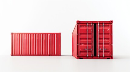 Poster - Two red shipping containers sitting next to each other. Suitable for industrial, transportation, and shipping concepts