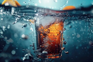 Poster - A unique image of a beer glass floating in water. Perfect for creative projects