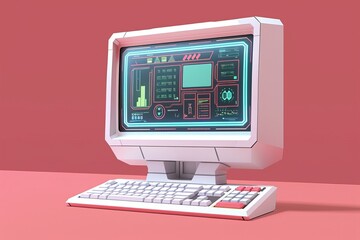 Wall Mural - Computer Monitor and Keyboard Depicting a computer monitor displaying a video game interface