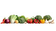 Row of various fresh vegetables isolated on transparent and white background.PNG image.