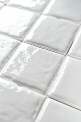 Aufkleber - Detailed close up of a white tiled wall, suitable for interior design concepts
