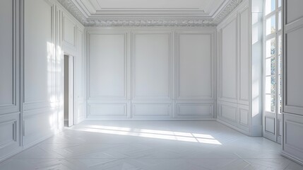 Aufkleber - Simple and versatile empty room with white walls and floor. Perfect for showcasing furniture or interior design concepts