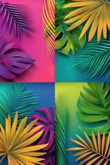 Poster - Vibrant tropical leaves in four different colors, perfect for nature designs