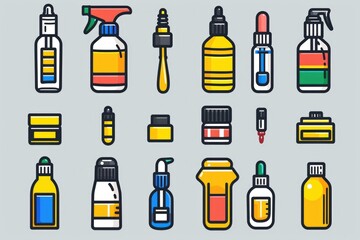 Poster - Various colored bottles with different types of paint. Suitable for art and crafts projects
