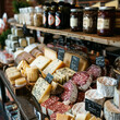 A gourmet food market featuring locally sourced cheeses meats