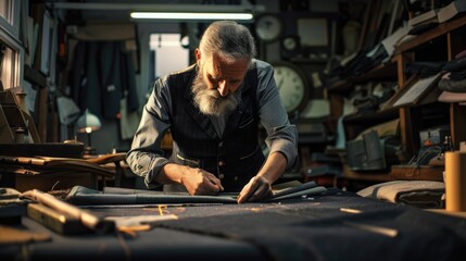 Wall Mural - A man working on a piece of cloth. Suitable for textile or sewing related projects