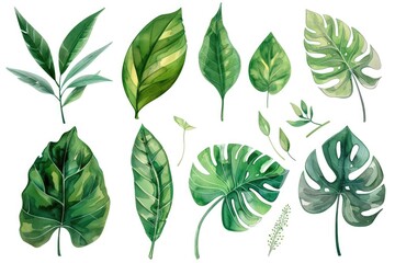 Poster - Vibrant tropical leaves painted in watercolor. Ideal for botanical designs