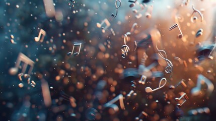 Poster - Musical notes flying in the air, suitable for music and arts concepts