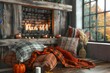 Cozy Fireplace Nook Showcasing a cozy fireplace nook with crackling flames