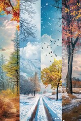 Poster - A series of four images depicting a winter landscape. Suitable for various winter-themed projects