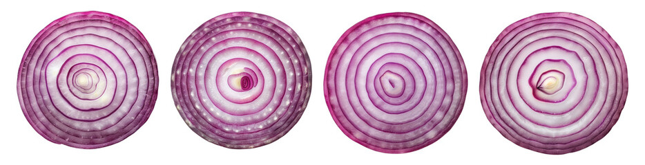 Wall Mural - Set red onion slices isolated on a transparent background.
