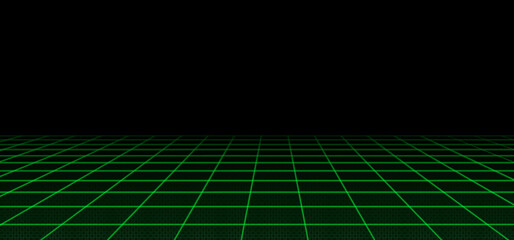 Poster - abstract wireframe landscape perspective. vector realistic illustration of green grid pattern on tra