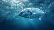  A big fish swimming in a brightly lit ocean with its head above the water