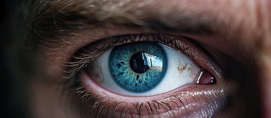 Sticker - A detailed close-up view of a person's eye showing intricate details and a beautiful brown iris