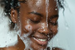 Bantu woman cleansing face, beuaty salon spa skincare body care