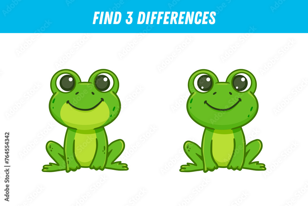 Find 3 differences between two pictures of cute frog. Cartoon froglet ...