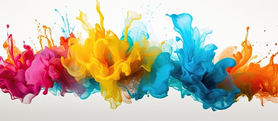 Canvas Print - Vibrant and diverse splashes of colorful paint spread out artistically on a clean white background