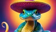 Lizard in a bright sombrero hat,