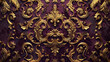 Royal convex golden baroque stucco patterns on wine purple background