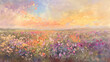 A colorful field filled with a variety of vibrant flowers, showcasing a beautiful natural landscape