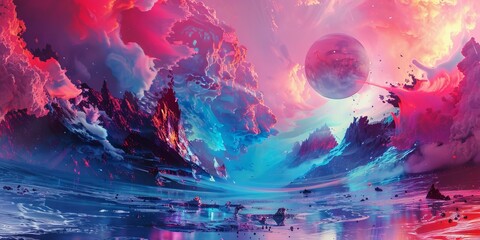 Wall Mural - a colorful space scene with a large planet in the background