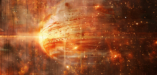 Wall Mural - Fiery orange glow resembling a close-up of a celestial body.