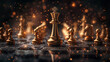 Gold and diamond Chess king standing tall among pawns on an abstract background, illustrating strategic leadership and individual authority. Generative Ai Illustration.