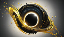 Solar Eclipse In Black And Gold Abstract Colorful Shape, 3d Render Style, Isolated On A Transparent Background Colorful Background