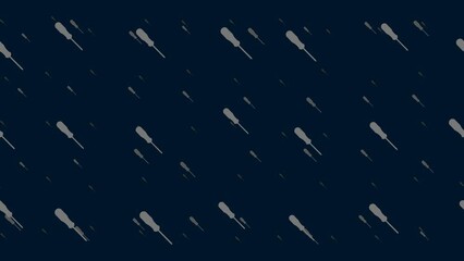 Poster - A screwdriver symbols float horizontally from left to right. Parallax fly effect. Floating symbols are located randomly. Seamless looped 4k animation on dark blue background