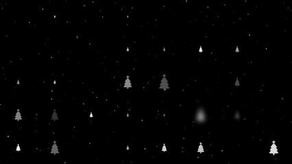 Poster - Template animation of evenly spaced Christmas trees of different sizes and opacity. Animation of transparency and size. Seamless looped 4k animation on black background with stars