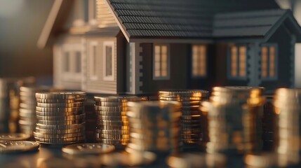Aufkleber - Generative AI : Investment concept, Coins stack and house model.