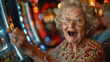 grandma won at the slot machines at the casino.