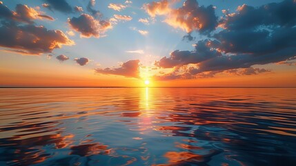 Wall Mural - Glow: A sunset over a calm ocean, with the sun casting a warm glow over the water