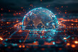 Wallpaper image of a digital world globe centered on India, concept art of technology, data transfer and connectivity 