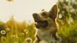 Generative AI : Corgi dog smile and happy in summer sunny day
