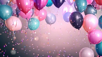 Wall Mural - Colorful balloons background with bokeh effect. Vector illustration, Celebratory background with pink and blue balloons, confetti, sparkles, lights, AI Generated