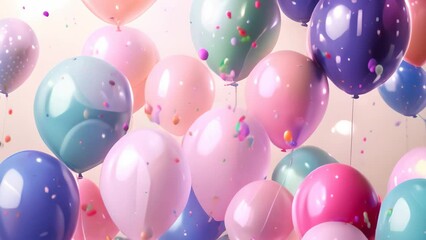 Wall Mural - Bokeh background with balloons and confetti. Vector illustration, Celebratory background with pink and blue balloons, confetti, sparkles, lights, AI Generated