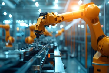 A modern technology robot arms automotive-powered automobile factory revolutionizing industry workflows and production processes.
