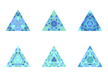 Poster - Isolated colorful triangle pyramid shape set - abstract ornamental polygonal geometrical vector graphic elements with mosaic triangles
