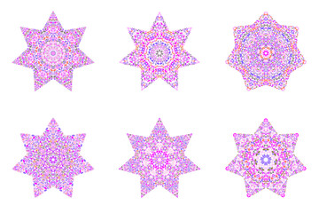Poster - Isolated floral mosaic star symbol set -  ornamental geometrical vector element on  background