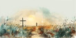 religious catholic illustration graphic of the cross of Jesus Christ the Savior, symbol of christianity and faith in god, watercolor art painting
