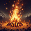 Realistic illustration of holika dahan bonfire.