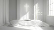 white clean prayer room with a cross and holy scripture