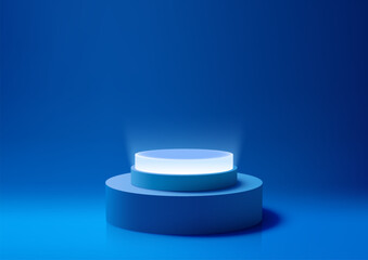 Wall Mural - 3D blue podium with a spotlight on bottom against a blue background