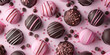 chocolate candies on pink background, generative ai