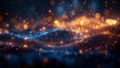 The image is a colorful, swirling pattern of blue and orange lights