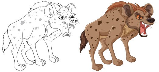 Sticker - Illustration of two snarling hyenas side by side.