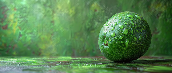 Poster - background of bright green fresh ripe avocados - close-up, food advertising 