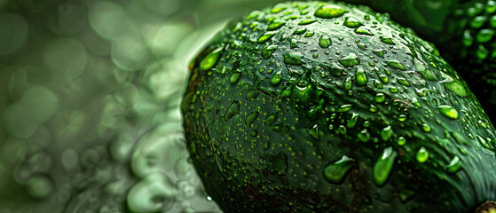 Poster - background of bright green fresh ripe avocados - close-up, food advertising 