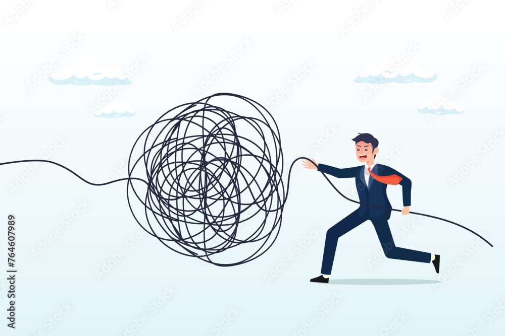 Businessman manager unravel tangled rope, unravel tangle problem ...